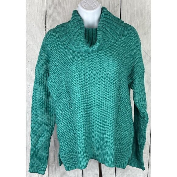 NWT JCP Womens Medium Long Sleeve Sweater Green Shimmer Threads Cowl Neck - Picture 4 of 7